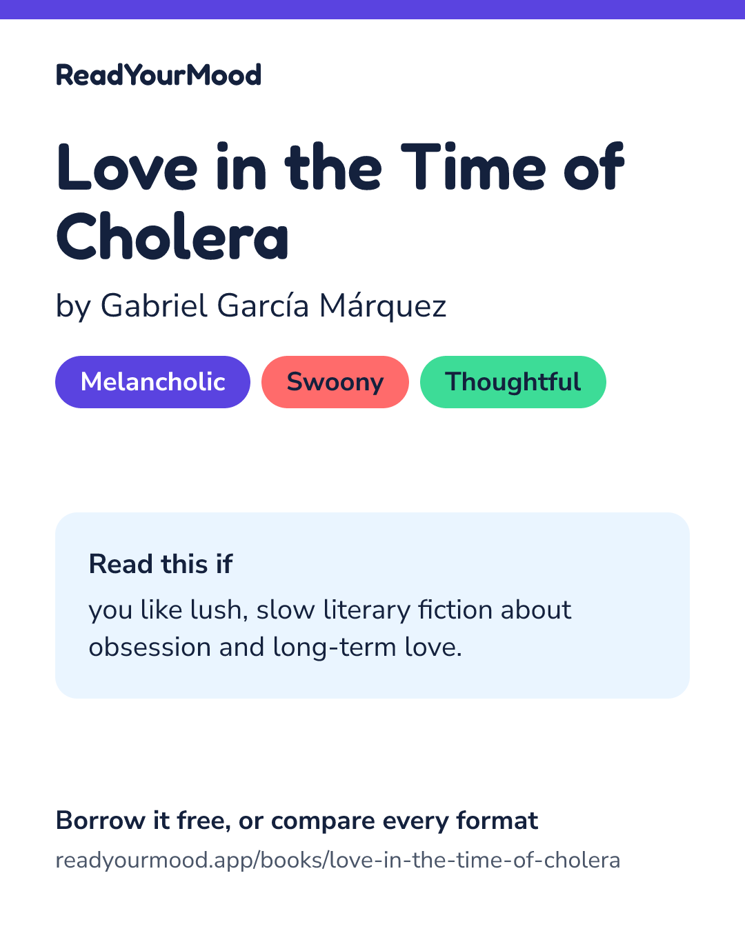 Share card for Love in the Time of Cholera