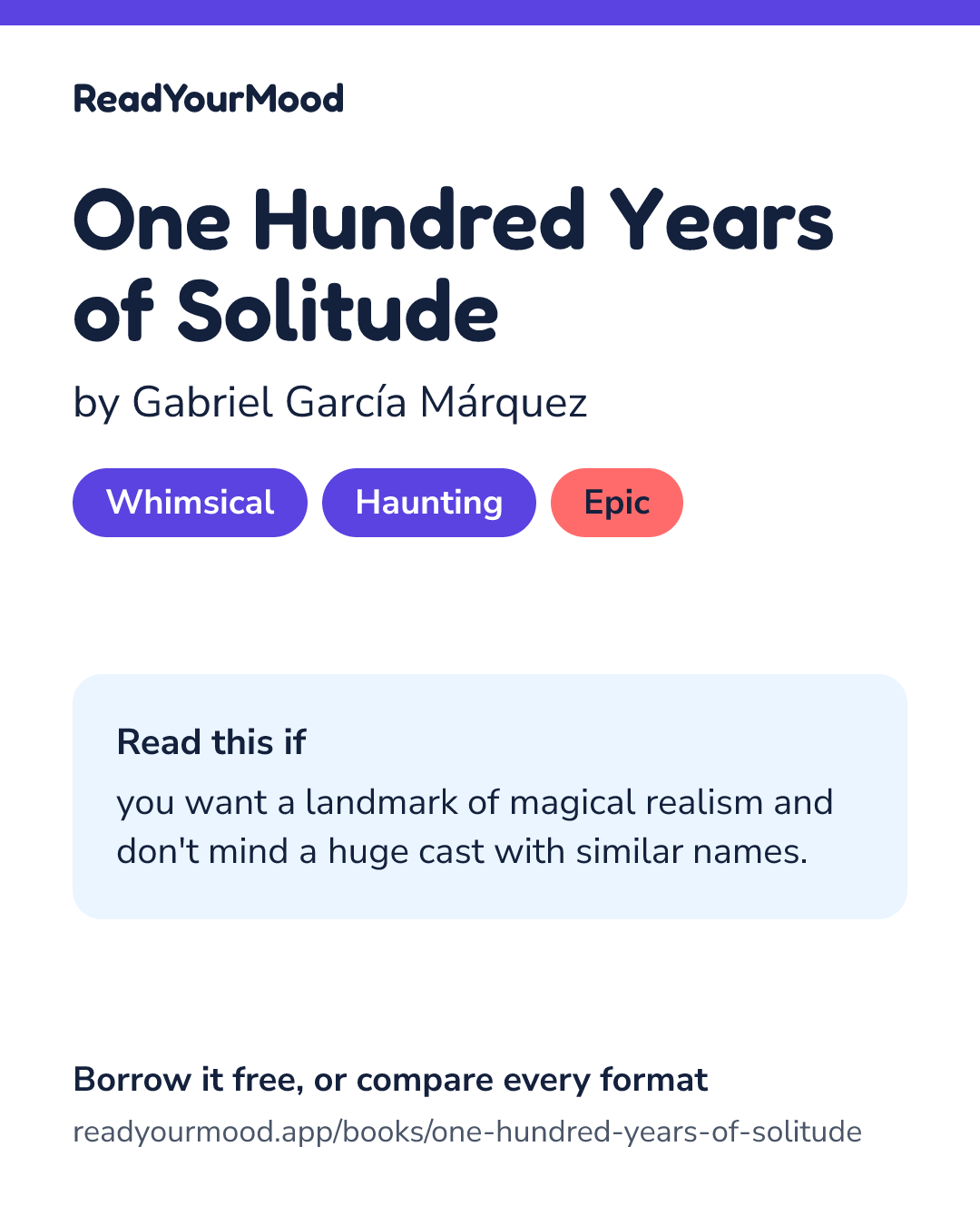 Share card for One Hundred Years of Solitude